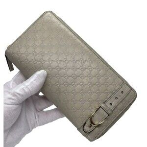 Authentic GUCCI Microguccissima GG Zip Around Wallet Ivory Leather Italy made